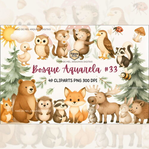 Kit Digital Bosque Aquarela #33 Png