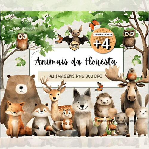 Kit Digital Bosque Aquarela #36 (pague 1 Leve +4)