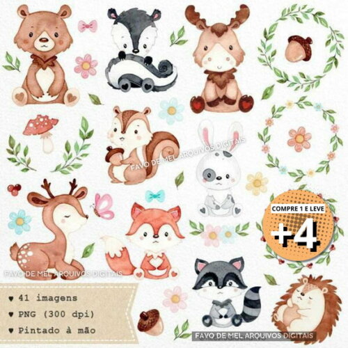 Kit Digital Bosque Aquarela #38 (pague 1 Leve +4)