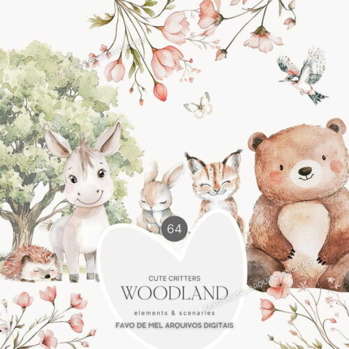 Kit Digital Bosque Aquarela #41 Png Premium