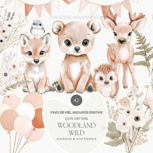 Kit Digital Bosque Aquarela #42 Png Premium