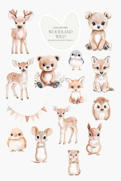 Kit Digital Bosque Aquarela #42 Png Premium