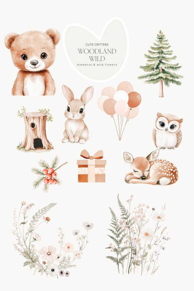 Kit Digital Bosque Aquarela #42 Png Premium
