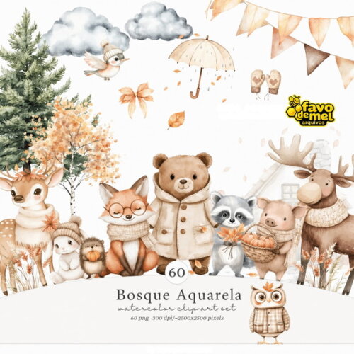 Kit Digital Bosque Aquarela #48 - Bosque de Outono