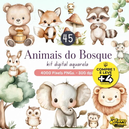 Kit Digital Bosque Aquarela #49