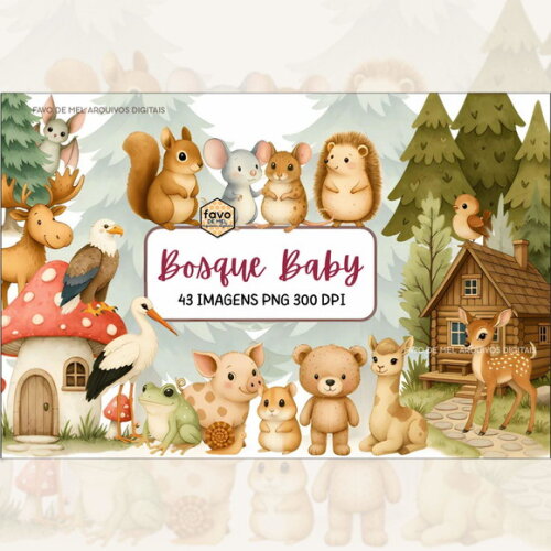 Kit Digital Bosque Baby Boho Aquarela #34 Png Premium