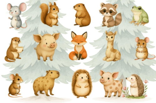 Kit Digital Bosque Baby Boho Aquarela #34 Png Premium