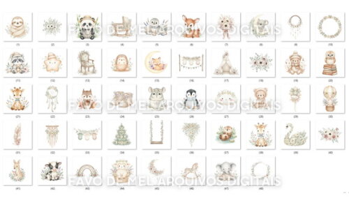 Kit Digital Bosque Boho Aquarela #44 (pague 1 Leve 5) Png