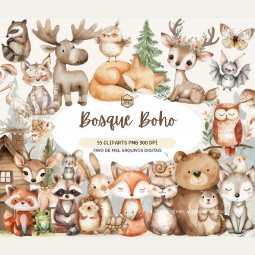 Kit Digital Bosque Boho Aquarela Premium #31