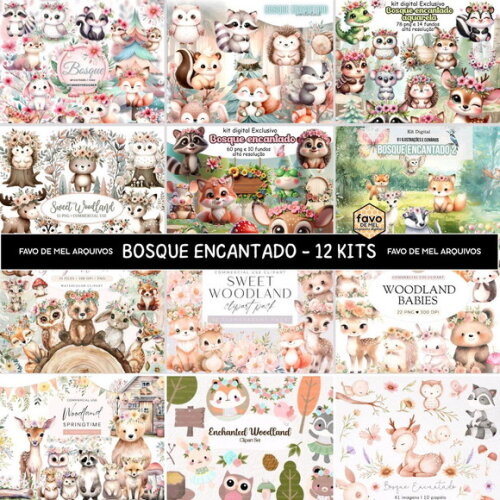 Kit Digital Bosque Encantado - Pack com 12 Kits Digitais