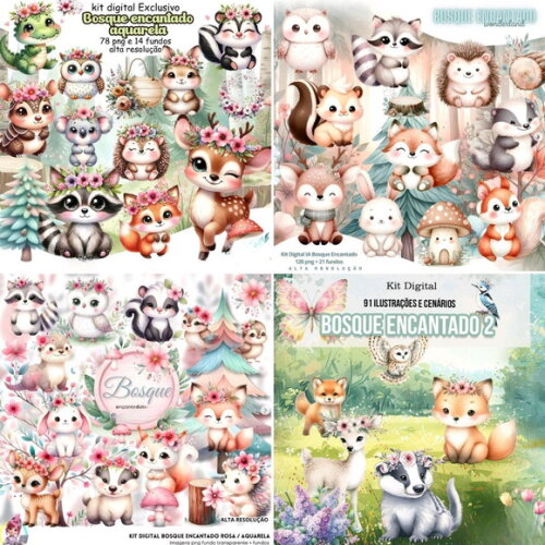 Kit Digital Bosque Encantado - Pack com 12 Kits Digitais