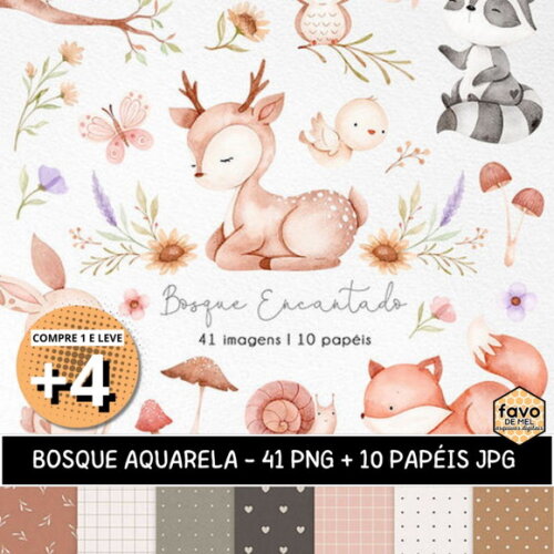 Kit Digital Bosque Encantado Aquarela #20