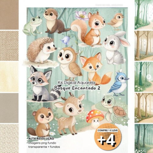 Kit Digital Bosque Encantado Aquarela #47