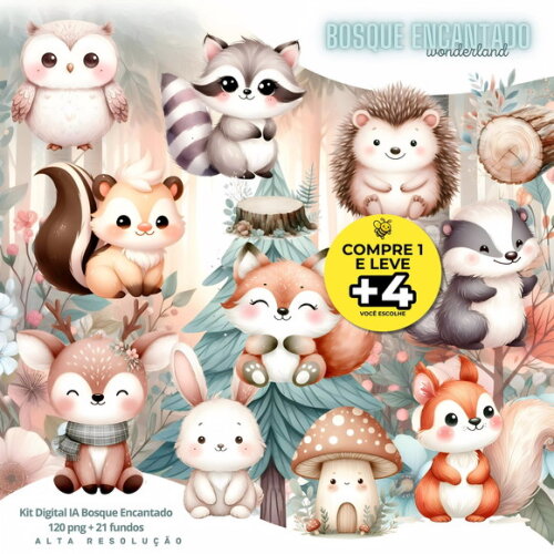 Kit Digital Bosque Encantado Aquarela #7