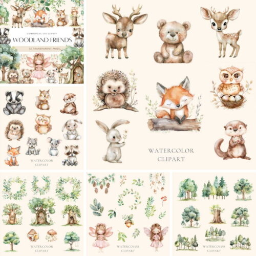 Kit Digital Bosque Encantado Aquarela Png #26