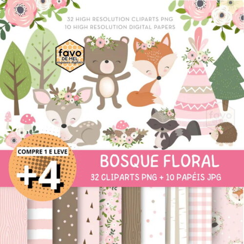 Kit Digital Bosque Floral - Woodland Floral Friends