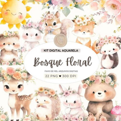 Kit Digital Bosque Floral Aquarela Png Premium Bosque #39