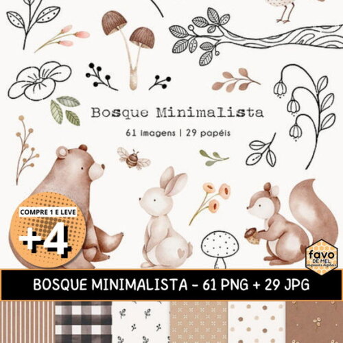 Kit Digital Bosque Minimalista Aquarela #18