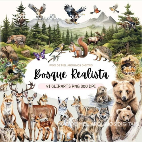 Kit Digital Bosque Realista Png Premium #43 Animais Floresta