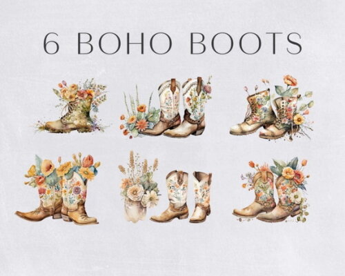 Kit Digital Botas Country Aquarela - Boho Boots (hc)