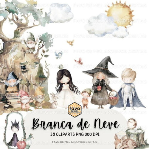 Kit Digital Branca de Neve Aquarela 01 Png Premium