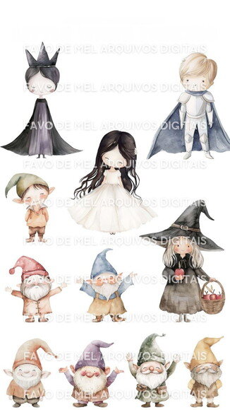 Kit Digital Branca de Neve Aquarela 01 Png Premium