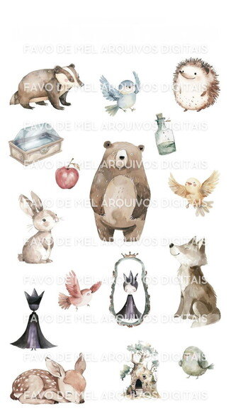 Kit Digital Branca de Neve Aquarela 01 Png Premium