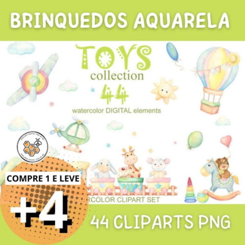 Kit Digital Brinquedos Aquarela - Toys Collection