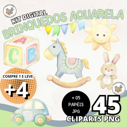 Kit Digital Brinquedos Aquarela - Toys Collection