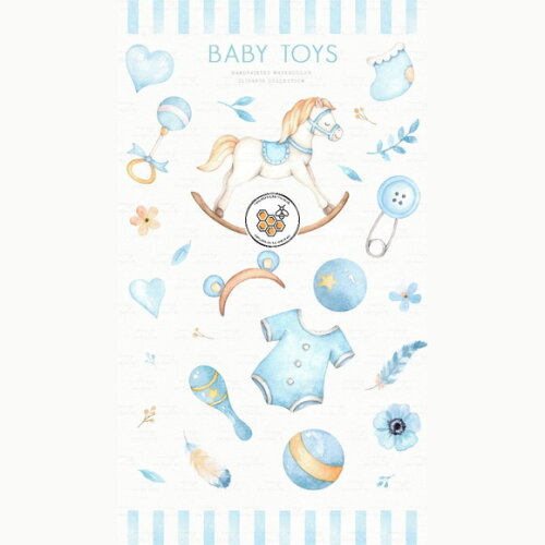 Kit Digital Brinquedos Menino Aquarela - Baby Toys Premium
