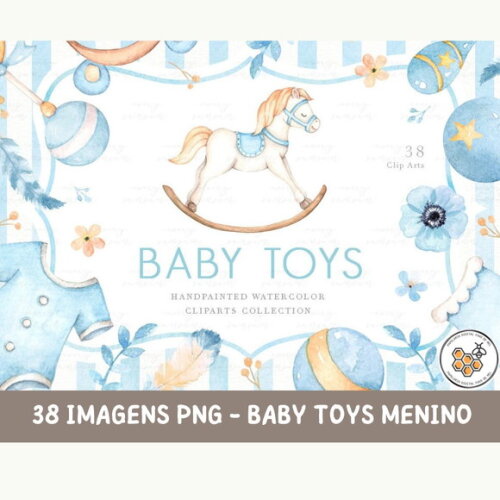 Kit Digital Brinquedos Menino Aquarela - Baby Toys Premium