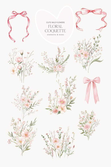 Kit Digital Buquê Floral Rosa com Laços e Molduras #2 Png