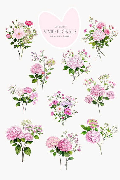 Kit Digital Buquê Floral Rosa com Laços e Molduras Png