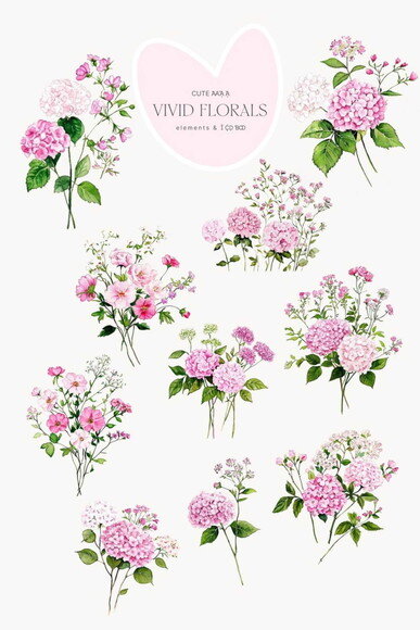 Kit Digital Buquê Floral Rosa com Laços e Molduras Png