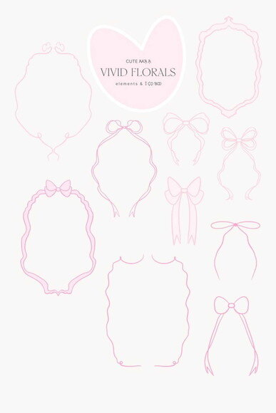 Kit Digital Buquê Floral Rosa com Laços e Molduras Png