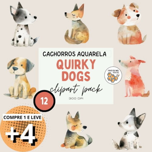 Kit Digital Cachorros Aquarela - Quirky Dogs