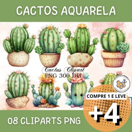 Kit Digital Cactos Aquarela