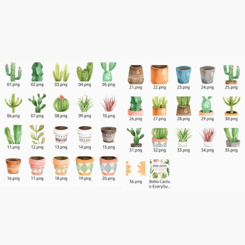 Kit Digital Cactos Boho Aquarela - Boho Cactus