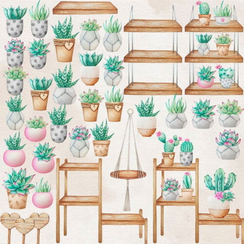 Kit Digital Cactos e Suculentas Aquarela Premium