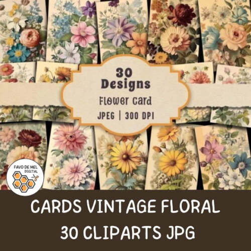 Kit Digital Cards Vintage Floral - Flower Card