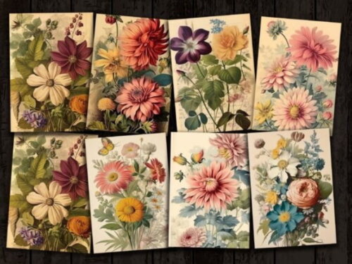 Kit Digital Cards Vintage Floral - Flower Card