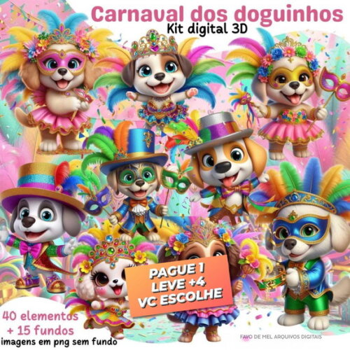 Kit Digital Carnaval dos Doguinhos Png (pague 1 Leve +4)