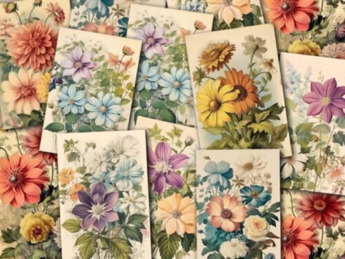 Kit Digital Cards Vintage Floral - Flower Card