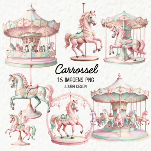 Kit Digital Carrossel Rosa Aquarela Png