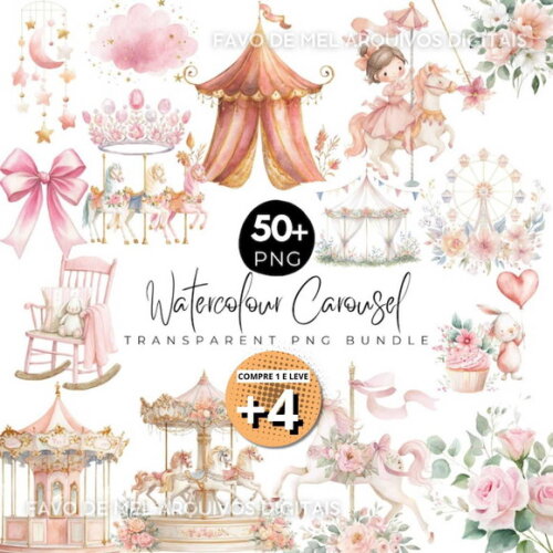 Kit Digital Carrossel Aquarela #2 (pague 1 Leve +4) Png