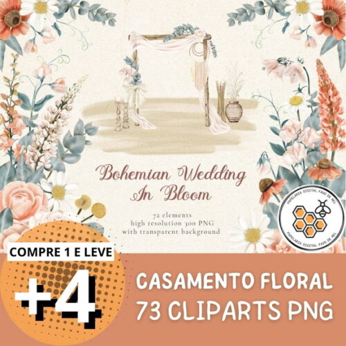 Kit Digital Casamento Boho Floral Png (pague 1 Leve +4)