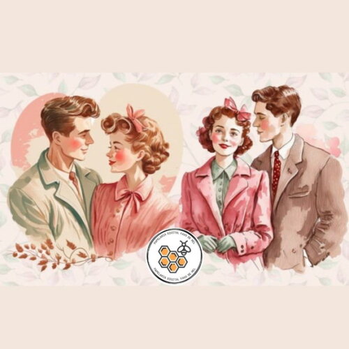 Kit Digital Casal Namorados Vintage Retrô