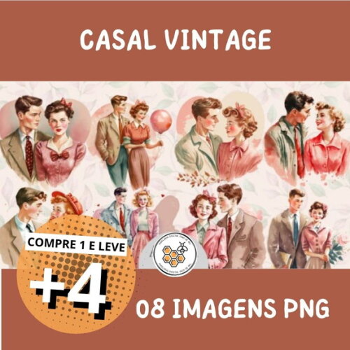 Kit Digital Casal Namorados Vintage Retrô