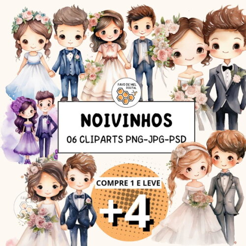 Kit Digital Casamento Noivinhos Aquarela - Bride And Groom W