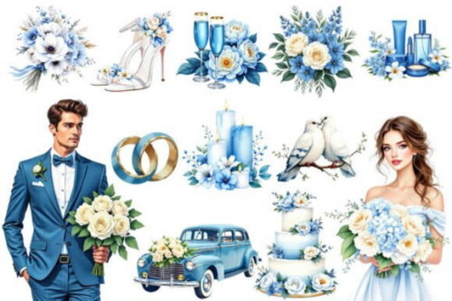 Kit Digital Casamento Noivos Aquarela #11 (pague 1 Leve +4)